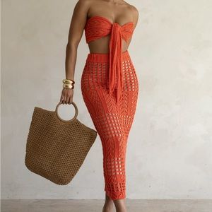 JLUXLABEL Coral Caribbean Skies Skirt Set brand new